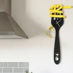 Orologi Da Parete Moderni-Selezionato da Mazzolaluce Orologio da cucina moderno forchetta nero giallo