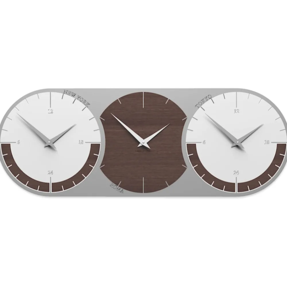 Orologi Da Parete Moderni-Selezionato da Mazzolaluce Orologio da muro moderno fusi orari 3 rovere wenge grigio bianco