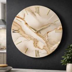 Orologi Da Parete Moderni-Selezionato da Mazzolaluce Orologio da muro moderno rotondo effetto marmo dettagli foglia oro 40cm