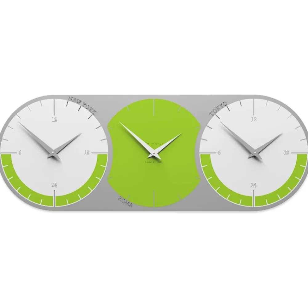 Orologi Da Parete Moderni-Selezionato da Mazzolaluce Orologio da muro moderno verde mela bianco grigio 3 fusi orari in legno