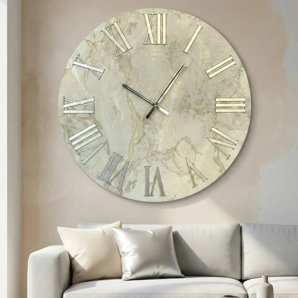 Orologi Da Parete Moderni-Selezionato da Mazzolaluce Orologio da parete 60cm circolare carta da parati argento