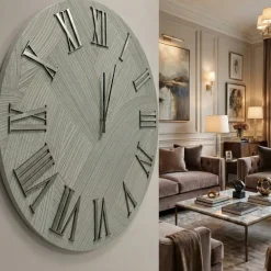 Orologi Da Parete Moderni-Selezionato da Mazzolaluce Orologio da parete 60cm con carta da parati argento numeri romani