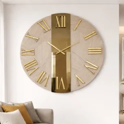 Orologi Da Parete Moderni-Selezionato da Mazzolaluce Orologio da parete 80cm design rotondo specchio bronzo carta da parati oro