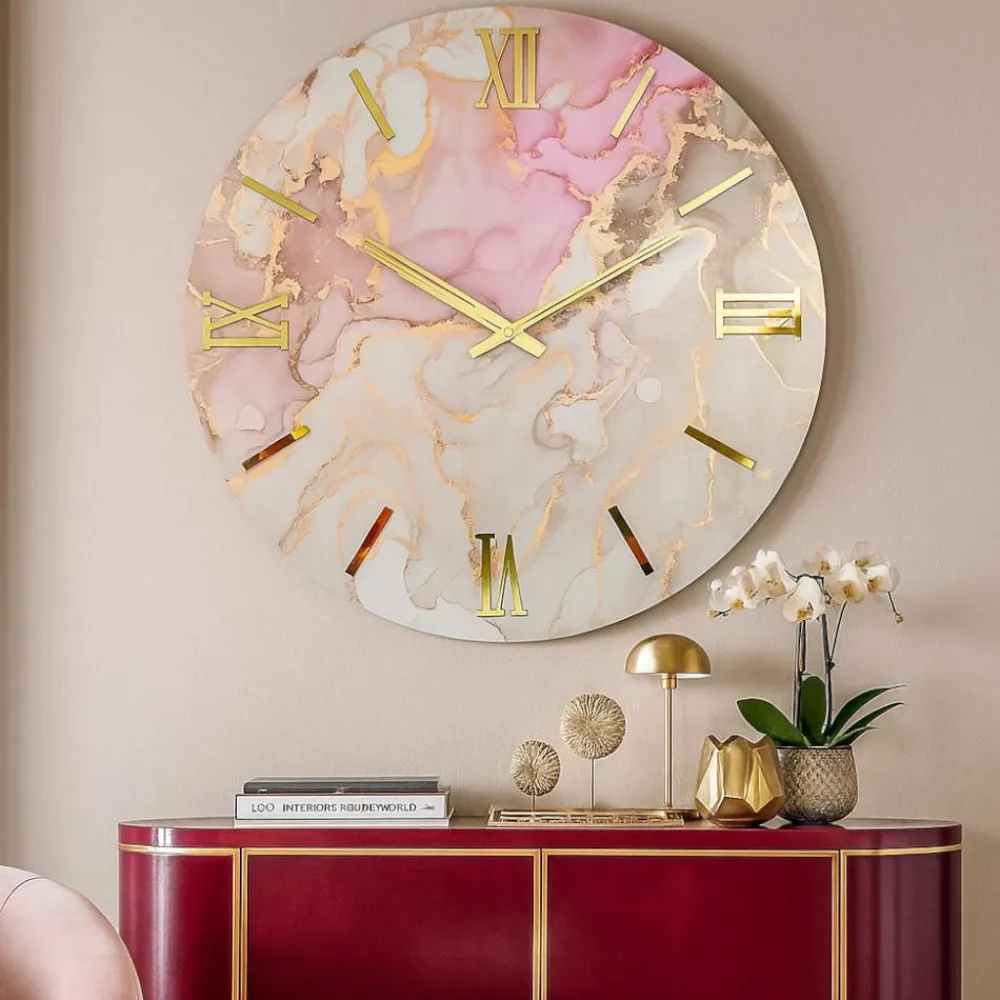 Orologi Da Parete Moderni-Selezionato da Mazzolaluce Orologio da parete 60cm effetto marmo rosa tondo moderno