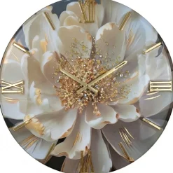 Orologi Da Parete Moderni-Selezionato da Mazzolaluce Orologio da parete 80cm fiore peonia resina decoro oro cristalli