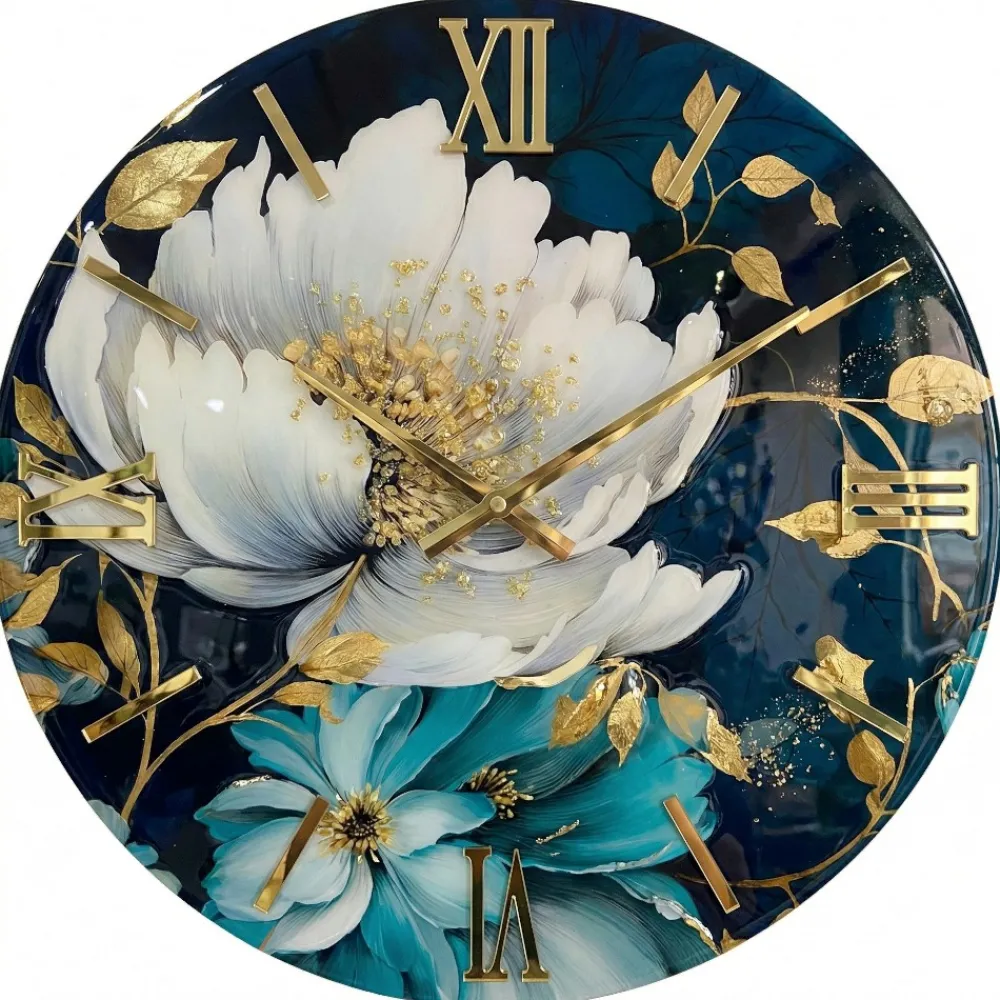 Orologi Da Parete Moderni-Selezionato da Mazzolaluce Orologio da parete 60cm floreale rotondo resina cristalli oro