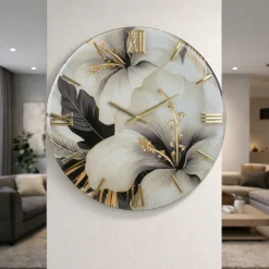 Orologi Da Parete Moderni-Selezionato da Mazzolaluce Orologio da parete 80cm floreale oro in resina per soggiorno