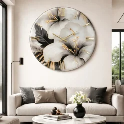 Orologi Da Parete Moderni-Selezionato da Mazzolaluce Orologio da parete 80cm floreale oro in resina per soggiorno