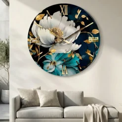 Orologi Da Parete Moderni-Selezionato da Mazzolaluce Orologio da parete 80cm floreale in resina lucida rotondo oro cristalli