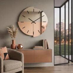Orologi Da Parete Moderni-Selezionato da Mazzolaluce Orologio da parete 100 cm grandi dimensioni specchio bronzo satinato rosa per soggiorno