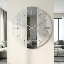 Orologi Da Parete Moderni-Selezionato da Mazzolaluce Orologio da parete 60cm kerlite laminato effetto marmo con specchio fume