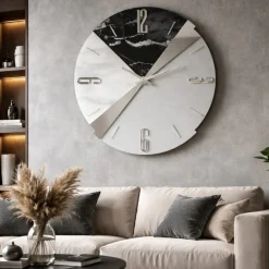 Orologi Da Parete Moderni-Selezionato da Mazzolaluce Orologio da parete 60cm legno resina effetto marmo tondo design moderno