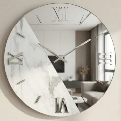 Orologi Da Parete Moderni-Selezionato da Mazzolaluce Orologio da parete 60cm moderno rotondo specchio e marmo laminato