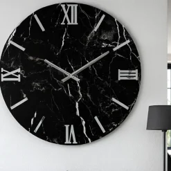 Orologi Da Parete Moderni-Selezionato da Mazzolaluce Orologio da parete 60cm nero effetto marmo tondo moderno