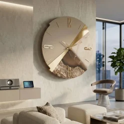Orologi Da Parete Moderni-Selezionato da Mazzolaluce Orologio da parete 80 cm oro moderno legno resina effetto marmo marrone