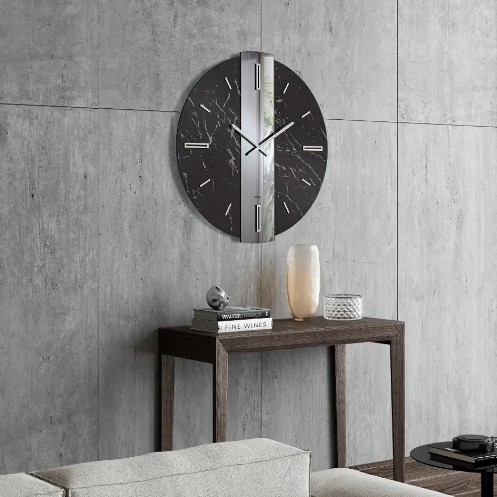 Orologi Da Parete Moderni-Selezionato da Mazzolaluce Orologio da parete 60cm particolare design kerlite specchio fume