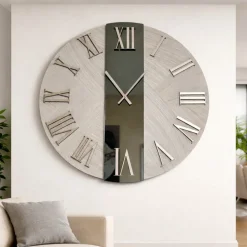 Orologi Da Parete Moderni-Selezionato da Mazzolaluce Orologio da parete 80cm per soggiorno tondo carta da parati vetro dume