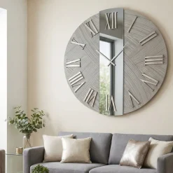 Orologi Da Parete Moderni-Selezionato da Mazzolaluce Orologio da parete 80cm per soggiorno tondo carta da parati vetro dume