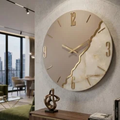 Orologi Da Parete Moderni-Selezionato da Mazzolaluce Orologio da parete 70 cm rotondo legno tortora resina effett marmo oro