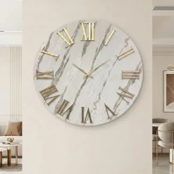 Orologi Da Parete Moderni-Selezionato da Mazzolaluce Orologio da parete 60cm rotondo carta da parati numeri romani oro