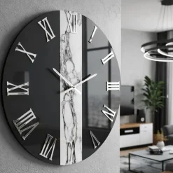 Orologi Da Parete Moderni-Selezionato da Mazzolaluce Orologio da parete 60cm rotondo specchio fume resina marmo grigio
