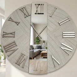 Orologi Da Parete Moderni-Selezionato da Mazzolaluce Orologio da parete 60cm rotondo carta da parati argento specchio fume
