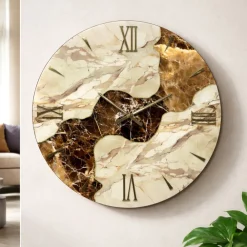 Orologi Da Parete Moderni-Selezionato da Mazzolaluce Orologio da parete 60cm rotondo resina marrone oro effetto marmo