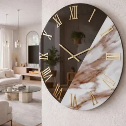 Orologi Da Parete Moderni-Selezionato da Mazzolaluce Orologio da parete 60cm rotondo specchio bronzo resina effetto marmo