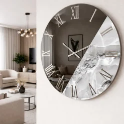 Orologi Da Parete Moderni-Selezionato da Mazzolaluce Orologio da parete 60 cm specchio fume resina effetto marmo grigio chiaro