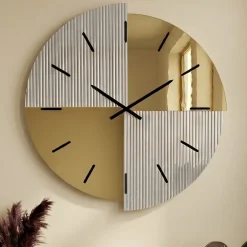 Orologi Da Parete Moderni-Selezionato da Mazzolaluce Orologio da parete 60 cm specchio cannettato e oro design moderno elegante