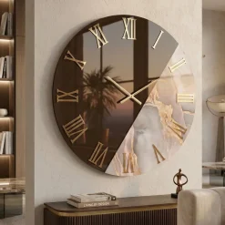 Orologi Da Parete Moderni-Selezionato da Mazzolaluce Orologio da parete 80 cm specchio bronzo resina effetto marmo cipria
