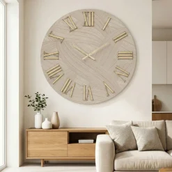 Orologi Da Parete Moderni-Selezionato da Mazzolaluce Orologio da parete 60cm tondo con carta da pareti oro