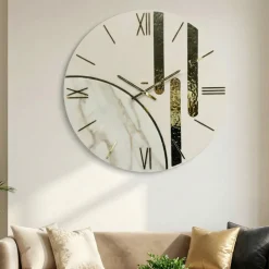 Orologi Da Parete Moderni-Selezionato da Mazzolaluce Orologio da parete 80cm tondo resina effetto marmo oro