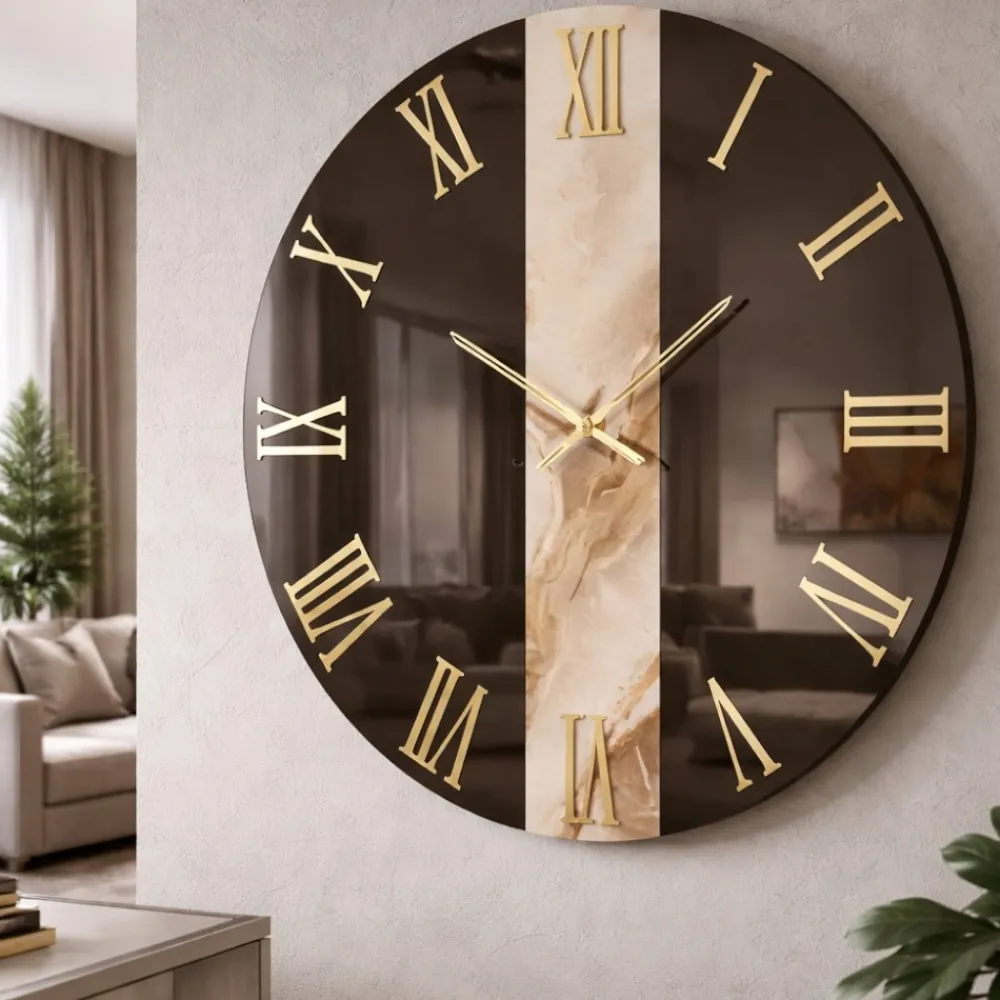Orologi Da Parete Moderni-Selezionato da Mazzolaluce Orologio da parete 60cm tondo specchio bronzo effetto marmo caldo