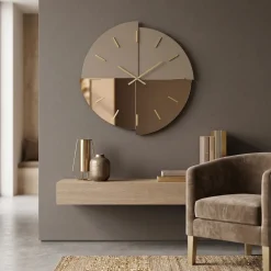 Orologi Da Parete Moderni-Selezionato da Mazzolaluce Orologio da parete 80 cm vetro bronzo specchio e satinato legno nocciola design moderno