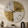 Orologi Da Parete Moderni-Selezionato da Mazzolaluce Orologio da parete 80 cm vetro specchio cannettato e oro design moderno per salone