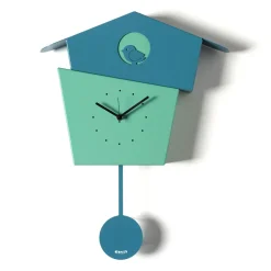 Orologi Da Parete Moderni-Selezionato da Mazzolaluce Orologio da parete con pendolo moderno uccellino verde e blu