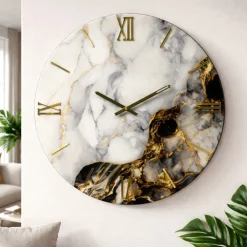 Orologi Da Parete Moderni-Selezionato da Mazzolaluce Orologio da parete da salone 80cm resina effetto marmo