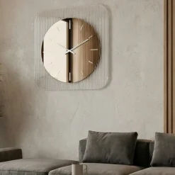 Orologi Da Parete Moderni-Selezionato da Mazzolaluce Orologio da parete design 75cm in vetro e specchio bronzo