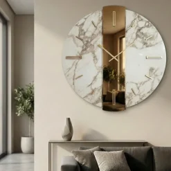 Orologi Da Parete Moderni-Selezionato da Mazzolaluce Orologio da parete design 60cm rotondo kerlite specchio bronzo