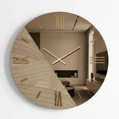 Orologi Da Parete Moderni-Selezionato da Mazzolaluce Orologio da parete design 60cm specchio bronzo carta da parati