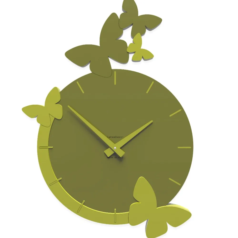Orologi Da Parete Moderni-Selezionato da Mazzolaluce Orologio da parete design farfalle legno colore verde oliva