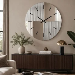 Orologi Da Parete Moderni-Selezionato da Mazzolaluce Orologio da parete design moderno 60 cm specchio cannettato e rosa