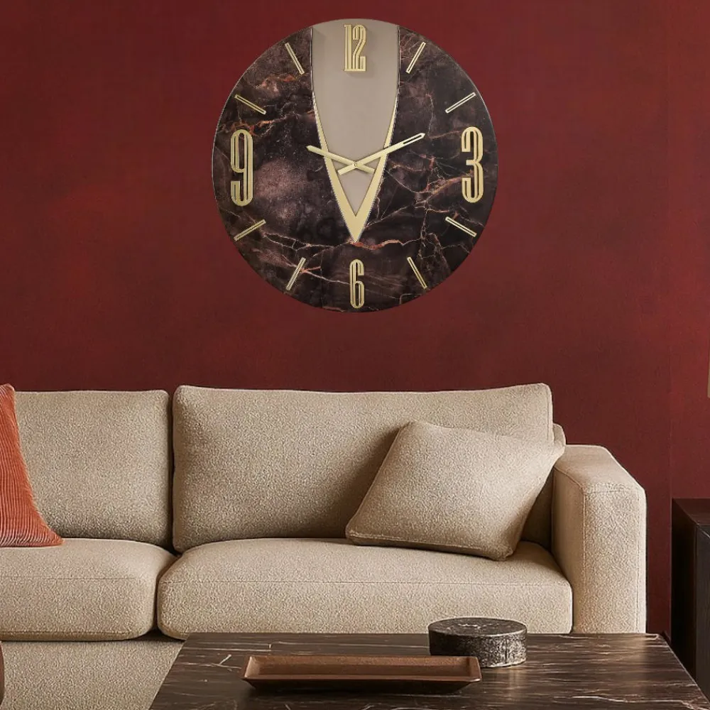 Orologi Da Parete Moderni-Selezionato da Mazzolaluce Orologio da parete design moderno luna effetto marmo marrone 60cm