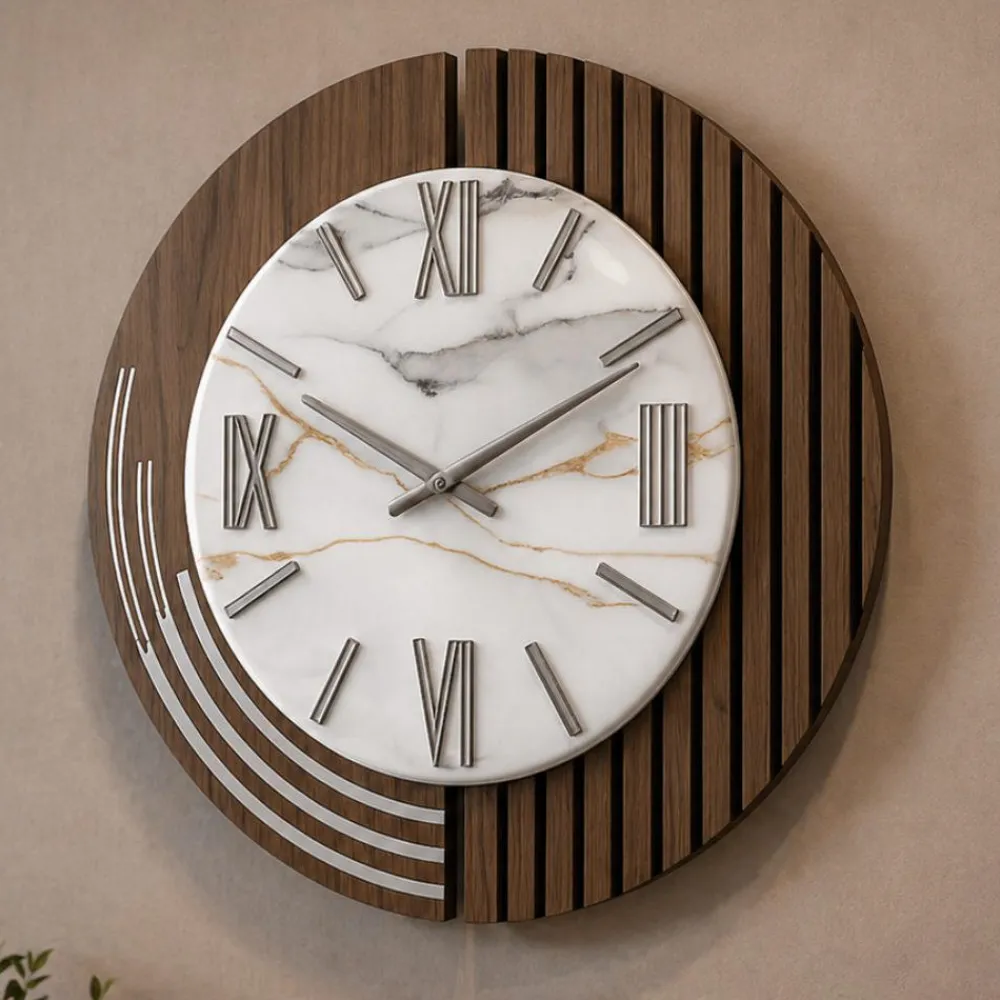 Orologi Da Parete Moderni-Selezionato da Mazzolaluce Orologio da parete design moderno resina effetto marmorizzato foglia argento 50cm