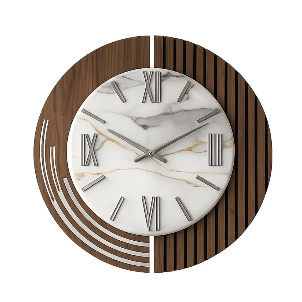 Orologi Da Parete Moderni-Selezionato da Mazzolaluce Orologio da parete design moderno resina effetto marmorizzato foglia argento 50cm