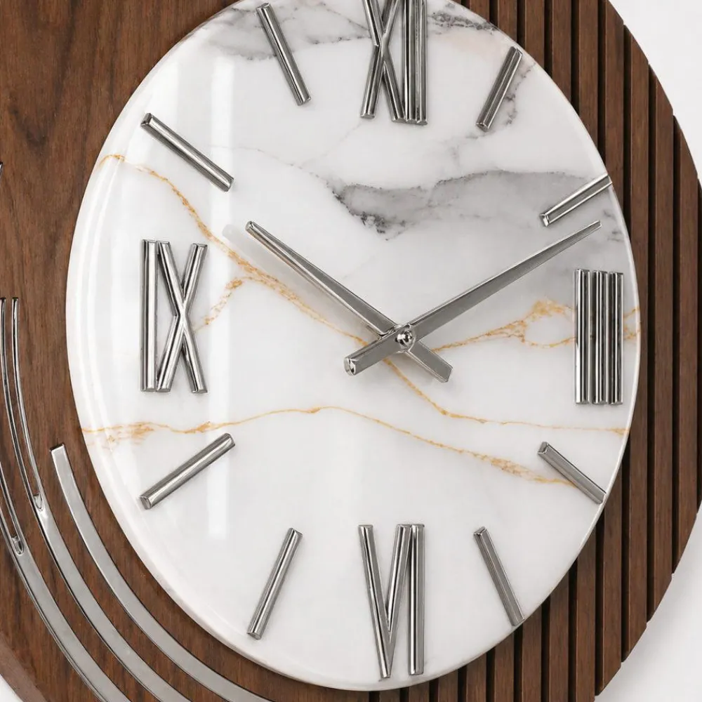 Orologi Da Parete Moderni-Selezionato da Mazzolaluce Orologio da parete design moderno resina effetto marmorizzato foglia argento 50cm