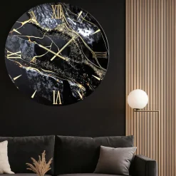 Orologi Da Parete Moderni-Selezionato da Mazzolaluce Orologio da parete effetto marmo 60cm particolare nero oro