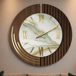 Orologi Da Parete Moderni-Selezionato da Mazzolaluce Orologio da parete elegante rotondo effetto marmo dettagli foglia oro