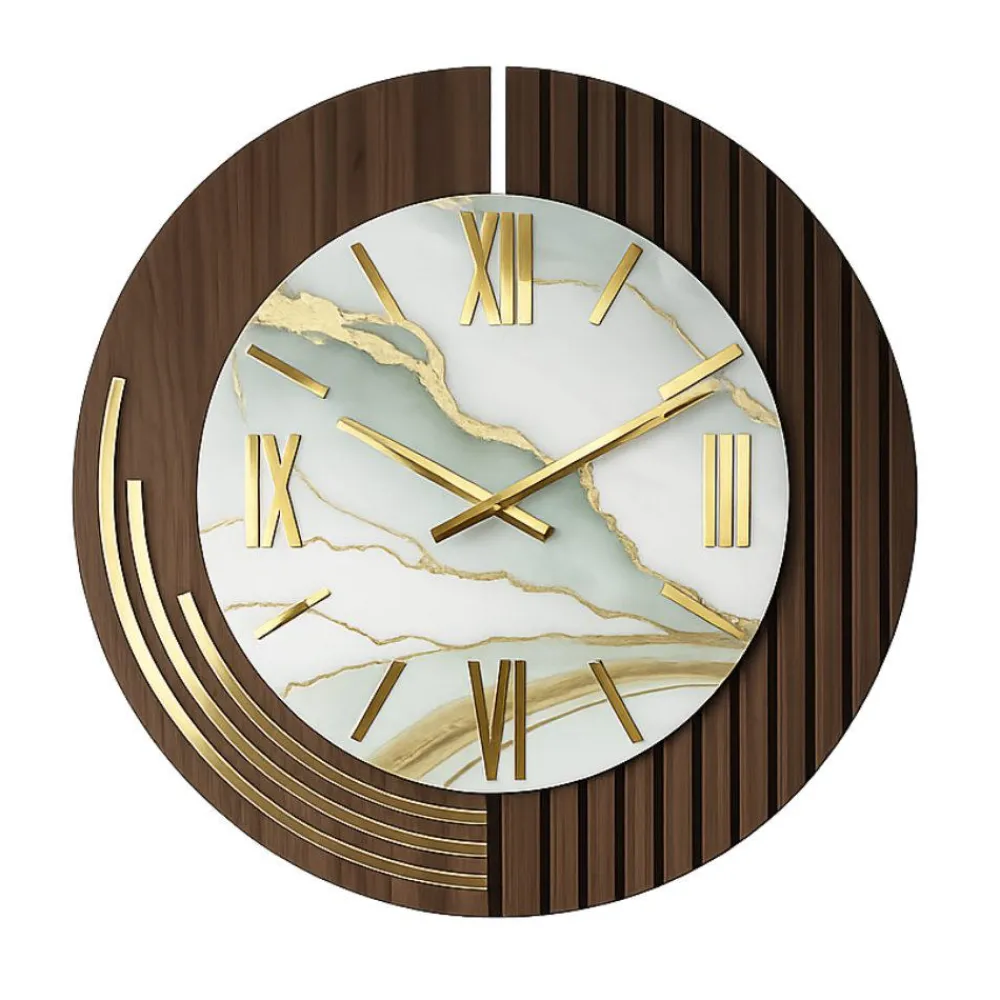 Orologi Da Parete Moderni-Selezionato da Mazzolaluce Orologio da parete elegante rotondo effetto marmo dettagli foglia oro